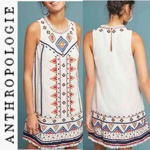Anthropologie Akemi + Kim Regan Embroidered Shift Linen Blend Dress 0
